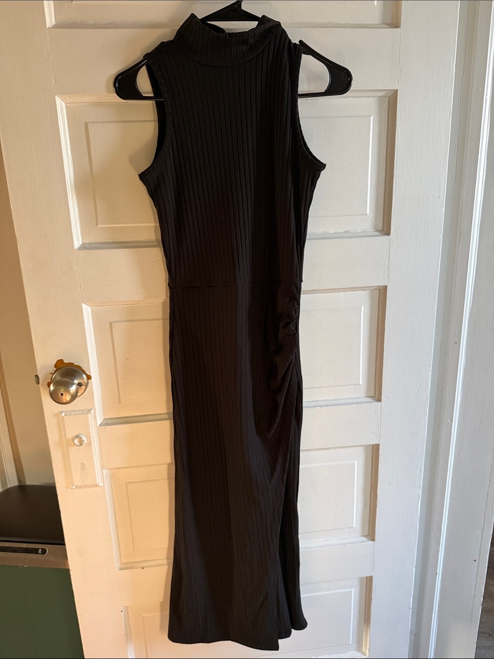miami Black Sleeveless Mock Neck Ribbed Maxi Dress